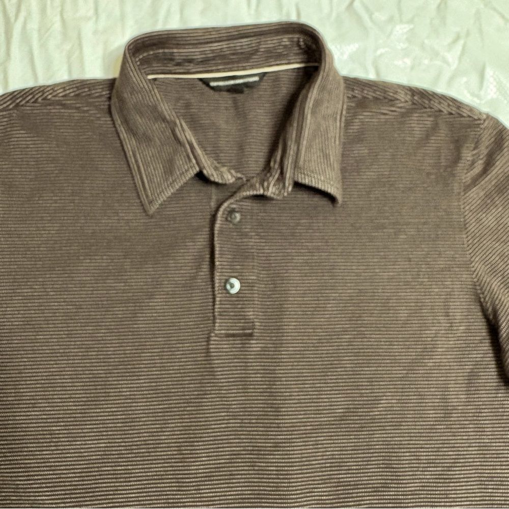 Express Dark Brown Striped Soft Polo Shirt Size Medium